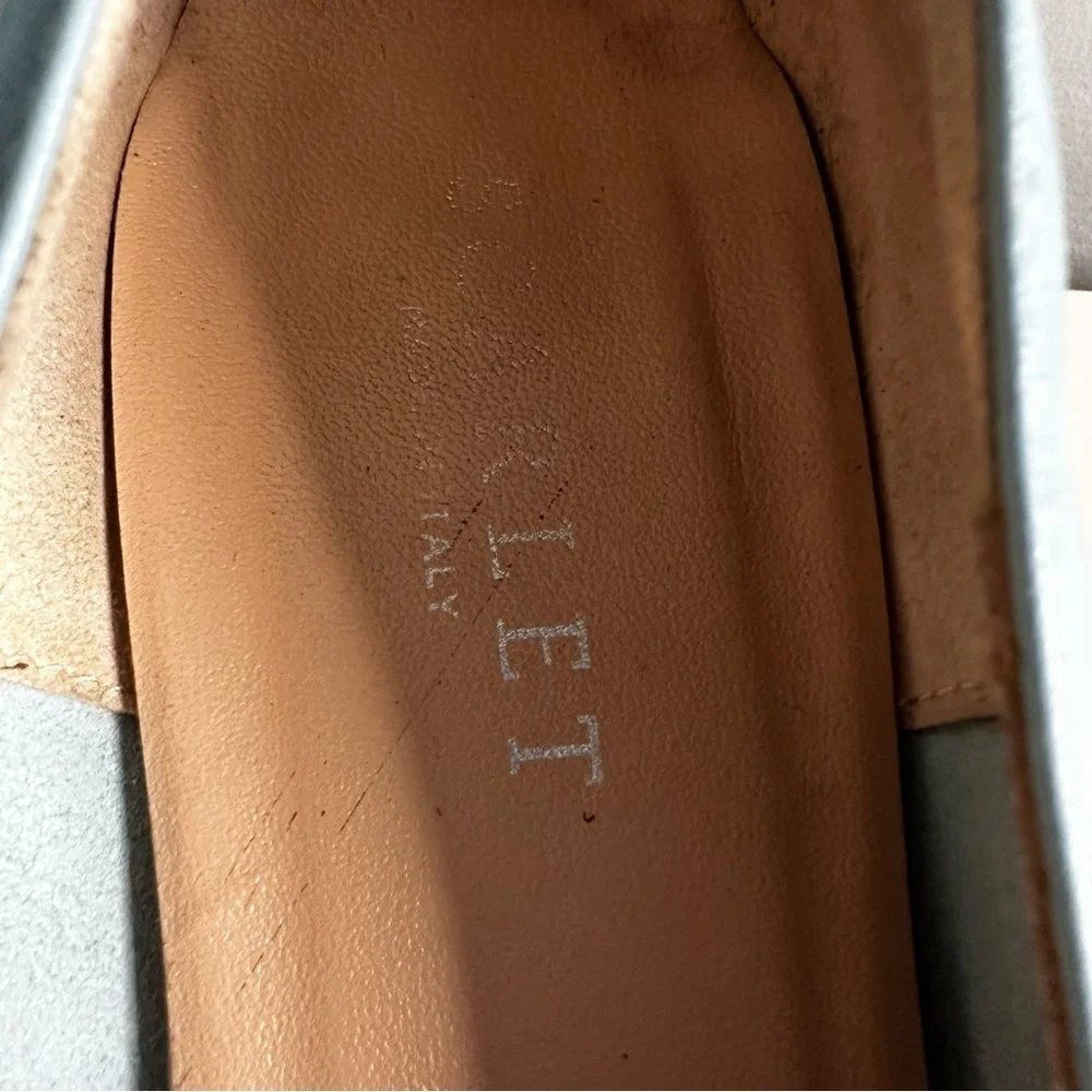 SCARLET Made in Italy, Low Block Heel, Leather, Baby Blue, Buckle Detail, Sz 8.5 - Picture 6 of 11